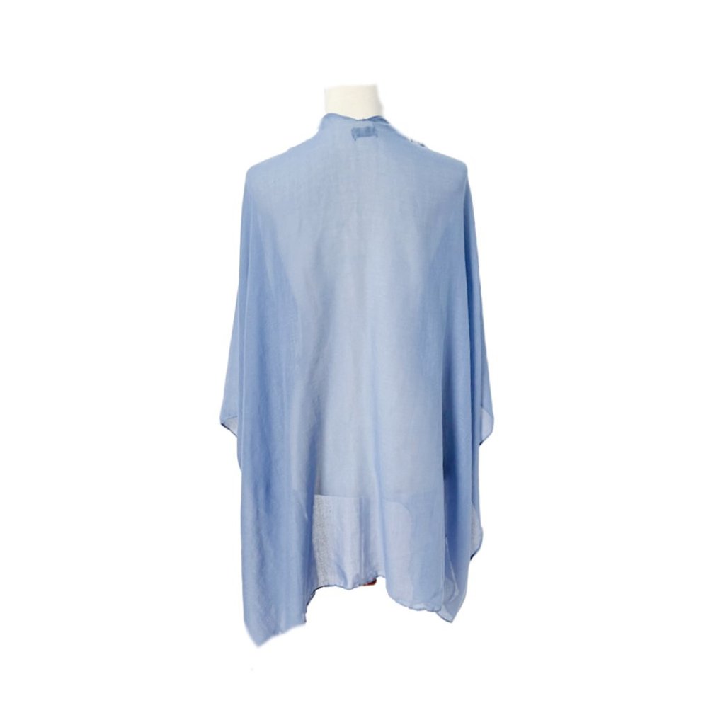 Blue Open Kimono Topper with White Leaf Appliques OS - Picture 2 of 2